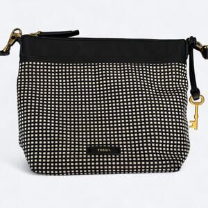 Fossil Woven Black/White Key Crossbody Hand Bag Minimalist‎ Business Careerwear
